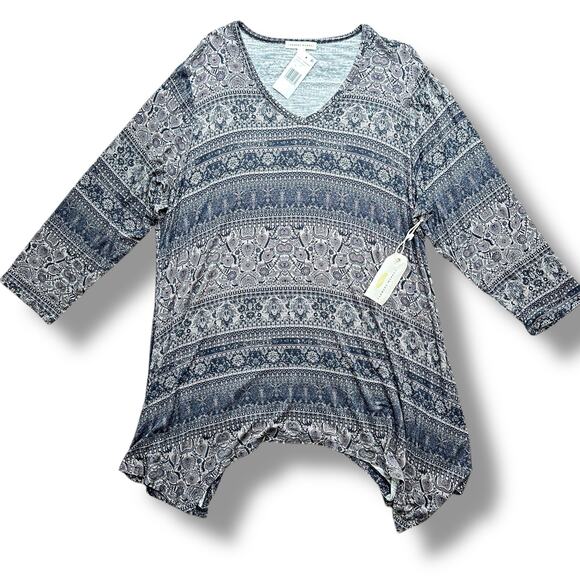 Farmers Market Floral Print Sharkbite Abstract Hem Shirt Plus Size 3X Artsy - Picture 1 of 5